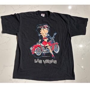 Vintage Betty Boop Las Vegas Biker Motorcycle Graphic T Shirt